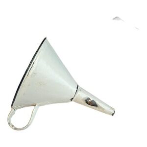 Vintage Small Petite Enamelware Funnel With a Handle Black Trim 4.5" x 3"